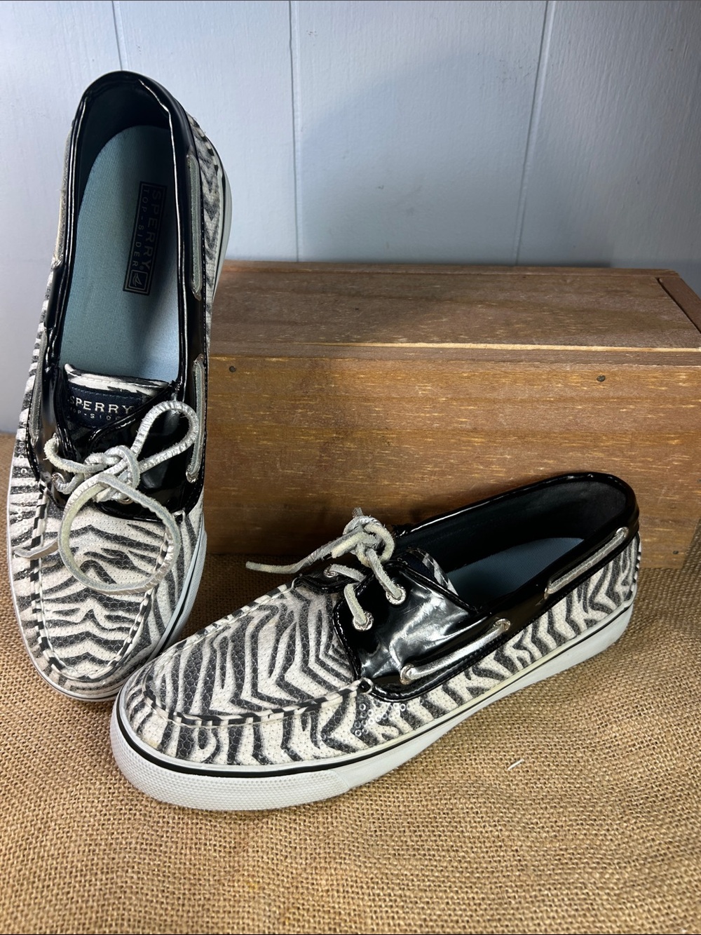 Sperry Black & White Zebra Sequin Boat Shoes